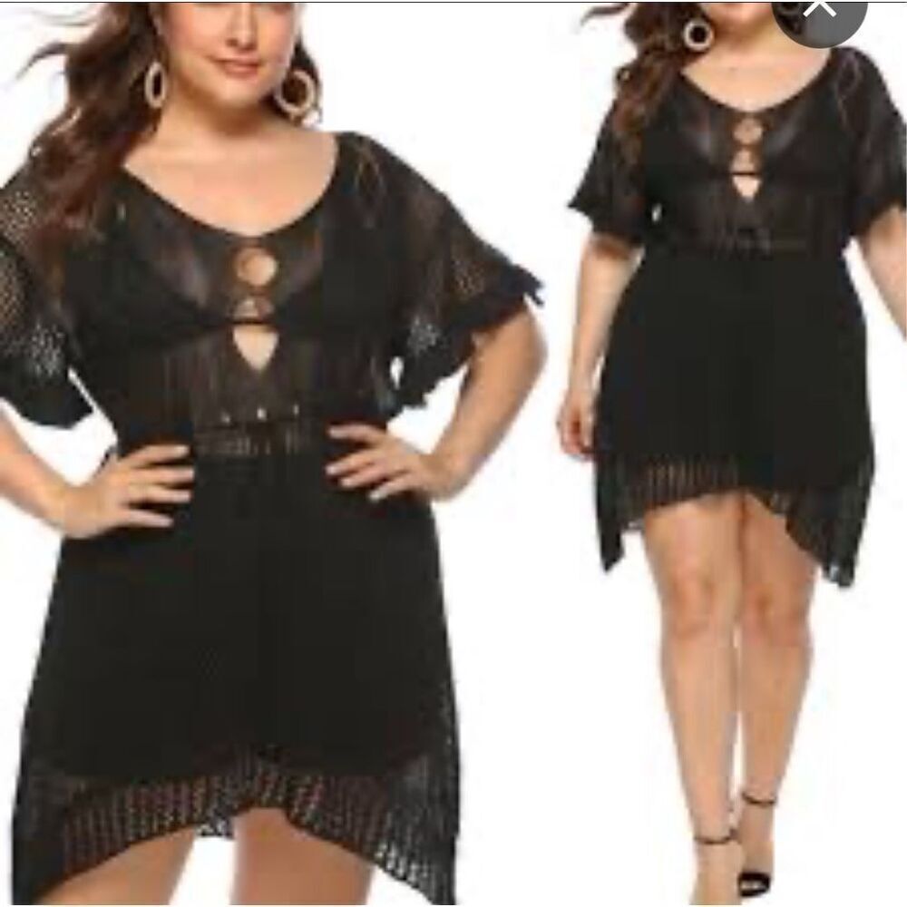 Dorado Womens Crochet Hollow Out Bikini Cover-Up‎ Beach Dress Black One Size NWT